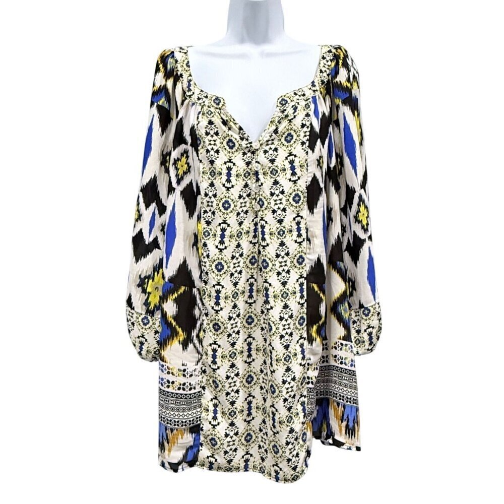 Fig and Flower Chiffon Blouse Peasant Boho Geo Aztec Print‎ Multicolor Size 3X